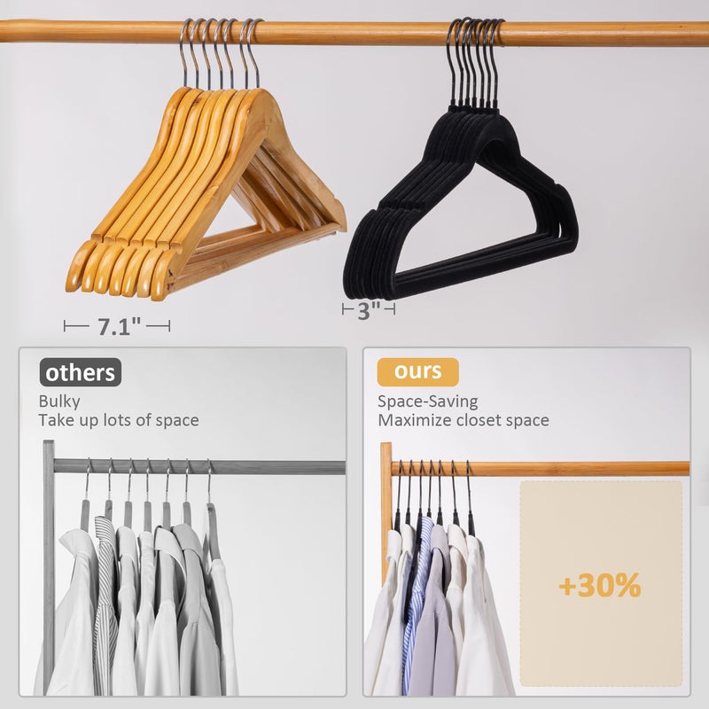 LMTrystFit Pack of 30 Velvet Hangers, Space-Saving Heavy Duty Clothes Hangers for Suit, Non-Slip, 0.2 Inches Slim, 17.7 Inches Wide, 360Â° Swivel Black Hook - Black - Image 5