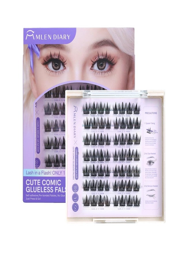 MLEN DIARY Self Adhesive Lash Clusters DIY Eyelash Extensions C Curl Natural 56Pcs Pre-Glued Cluster Lashes 11-14MM No Glue Individual Lashes Self Application at Home(Cute Comic) - Image 1