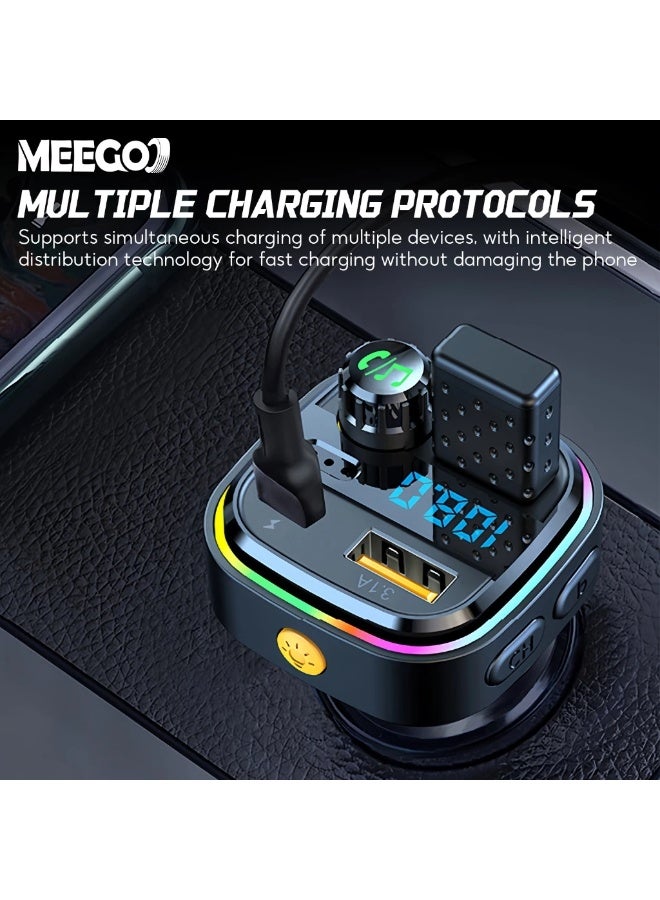 Meegoo جهاز إرسال إف إم للسيارة MeeGoo بتقنية بلوتوث 5.3 مع شاحن سريع ومراقب جهد وإضاءة محيطة - Image 4