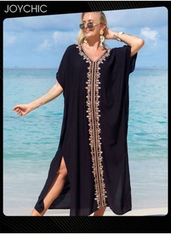 Joychic Women Summer Ethnic Print Short Sleeved Loose Skin-friendly Breathable  V Neck Beach Cover Up  - Image 1