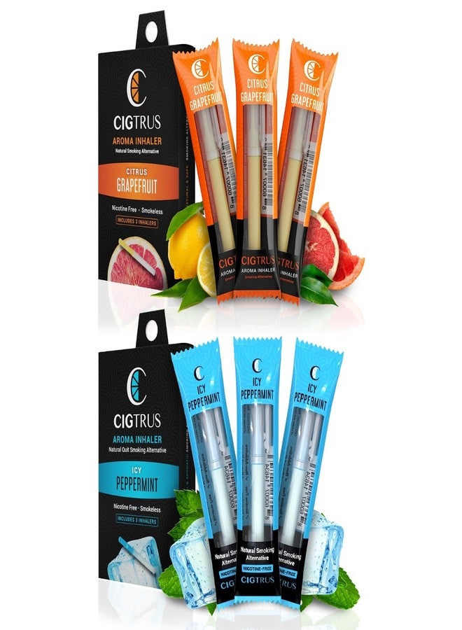 cigtrus مساعد الإقلاع عن التدخين من سيجتروس - جهاز استنشاق طبيعي بدون دخان - غير كهربائي، خالٍ من النيكوتين وآمن للسفر - 6 قطع بنكهة النعناع المثلج والجريب فروت - Image 1