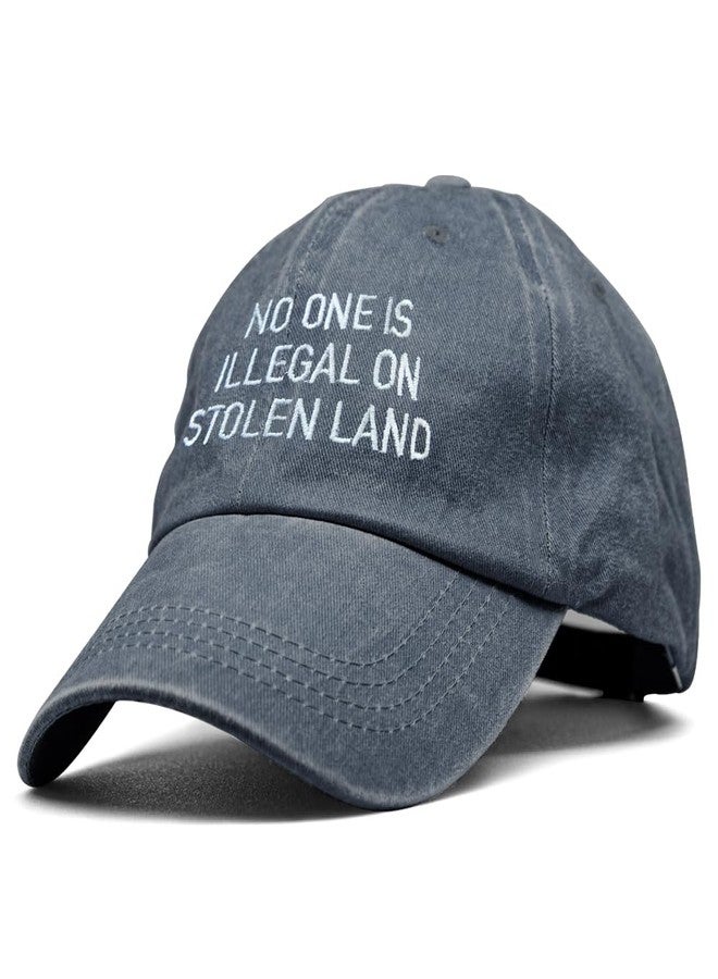 XQLZY No One is Illegal On Stolen Land Embroidery Adjustable Baseball Cap, Retro Anti Racism Hat, Funny Social Justice Baseball Hats Gifts for Women Men Immigration Activist Political Protester - Image 1