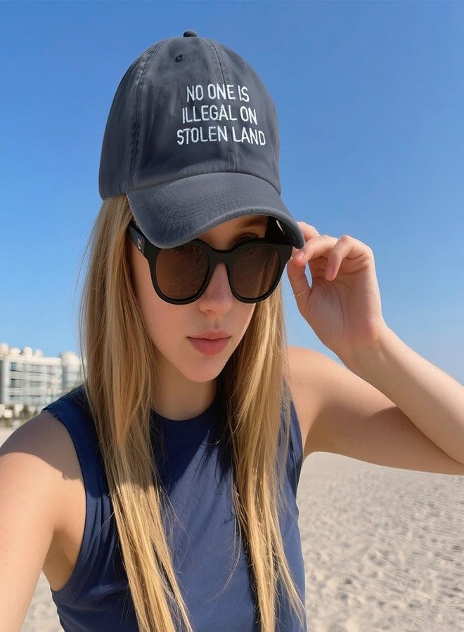 XQLZY No One is Illegal On Stolen Land Embroidery Adjustable Baseball Cap, Retro Anti Racism Hat, Funny Social Justice Baseball Hats Gifts for Women Men Immigration Activist Political Protester - Image 4