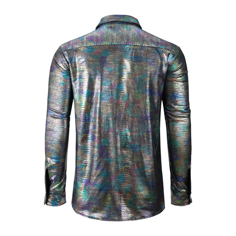 Pixiemain Mens 70s 60s Disco Shirt Metallic Party Costume Long Sleeve Button Down Shirts-A M - Image 4