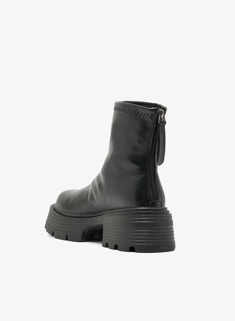 Ella Black Chunky Ridge Sole Ankle Boots for Women | Best Price UAE