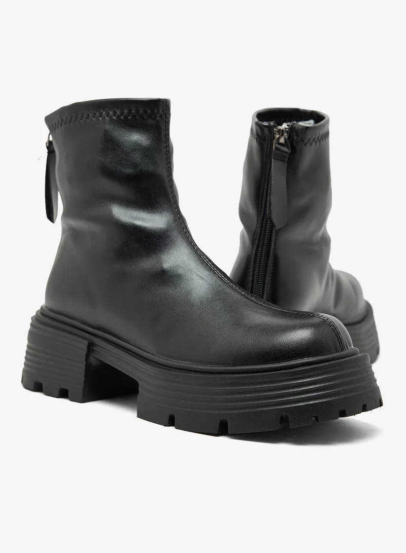 Ella Black Chunky Ridge Sole Ankle Boots for Women | Best Price UAE