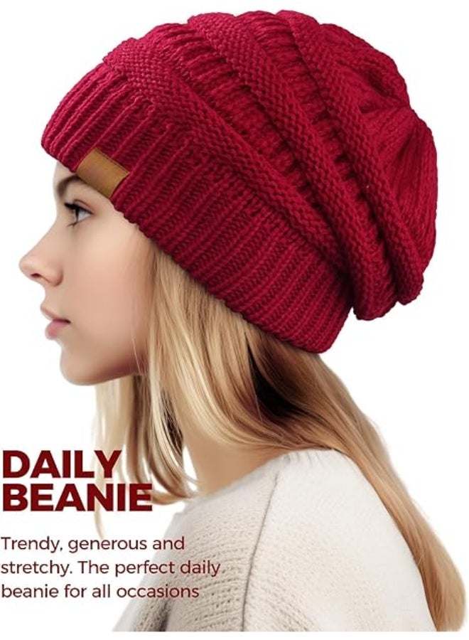الفاصوليات المتهرلة للنساء, كابل الحياكة قبعات الشتاء السيدات, الحياكة قبعة الجمجمة الدافئة, قبعة الجمجمة السميكة قبعات الجوارب الدافئة للطقس البارد - Image 3