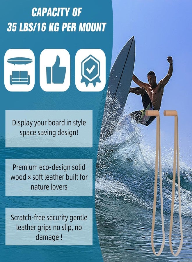 GYHPD Surfboard Wall Mount, Surf Board Wall Hangers, Surfboard Rack, Beautiful Sustainable Wood & Leather Rack, Hanging Indoor Storage for Any Surf Board, Surfing Accessories, Easy Installation - Image 4
