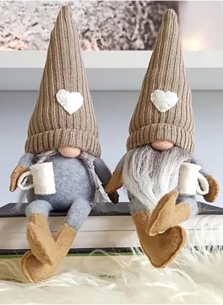 TAPIT 2PCS Christmas Gnomes Doll Decorations Coffee Gnomes Coffee Bar Decor Accessories Christmas Gnome Home Decor Swedish Tomte Xmas Gnomes Plush Ornaments (Brown 2PCS)  - Image 1