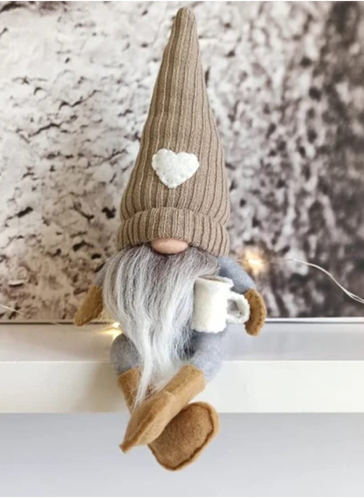TAPIT 2PCS Christmas Gnomes Doll Decorations Coffee Gnomes Coffee Bar Decor Accessories Christmas Gnome Home Decor Swedish Tomte Xmas Gnomes Plush Ornaments (Brown 2PCS)  - Image 4