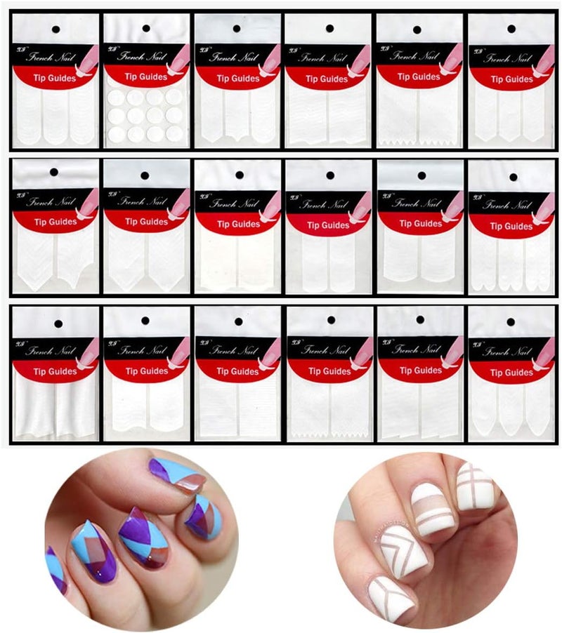 18 Sheet 22 Different Design French Nail Art Sticker ,Nail Art Designs Stencils Manicure Tip Guides Stickers DIY Styling NailTools