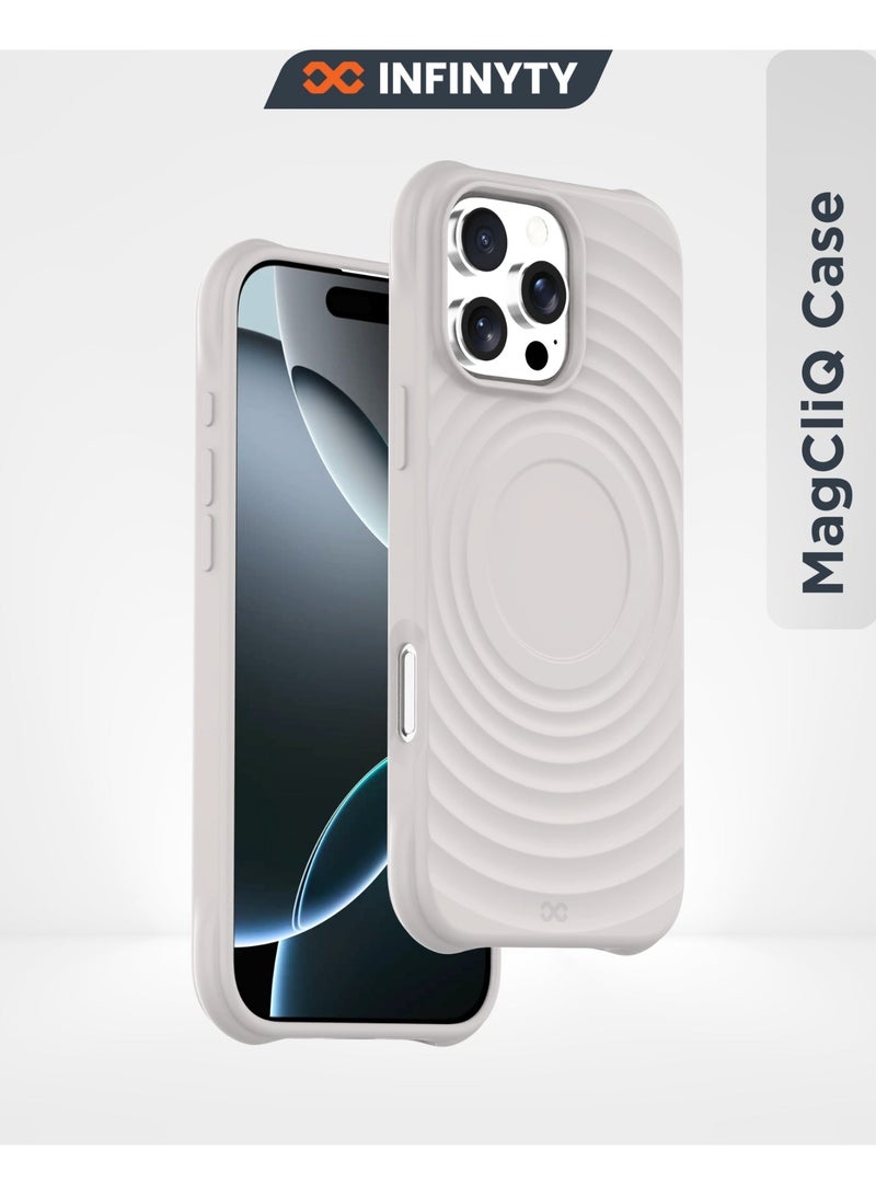 لانهاية جراب سيليكون Infinyty Quiver Ripple لهاتف iPhone 16 Pro (تيتانيوم طبيعي)، متوافق مع MagSafe، مُختبر بمعيار الحماية العسكرية، مبطّن من الداخل ببطانة فائقة النعومة، مقاوم للصدمات والخدوش، بتصميم نحيف مزوّد بقبضة Ripple المميزة - Image 1