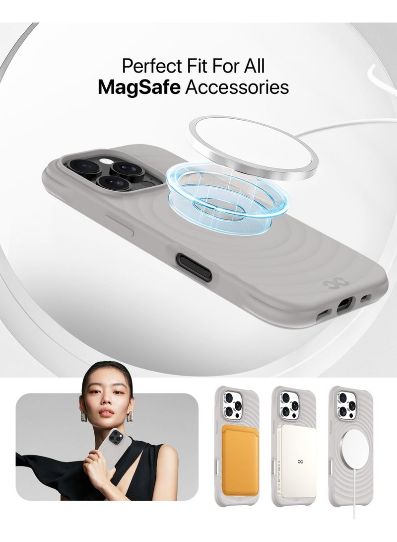 لانهاية جراب سيليكون Infinyty Quiver Ripple لهاتف iPhone 16 Pro (تيتانيوم طبيعي)، متوافق مع MagSafe، مُختبر بمعيار الحماية العسكرية، مبطّن من الداخل ببطانة فائقة النعومة، مقاوم للصدمات والخدوش، بتصميم نحيف مزوّد بقبضة Ripple المميزة - Image 4