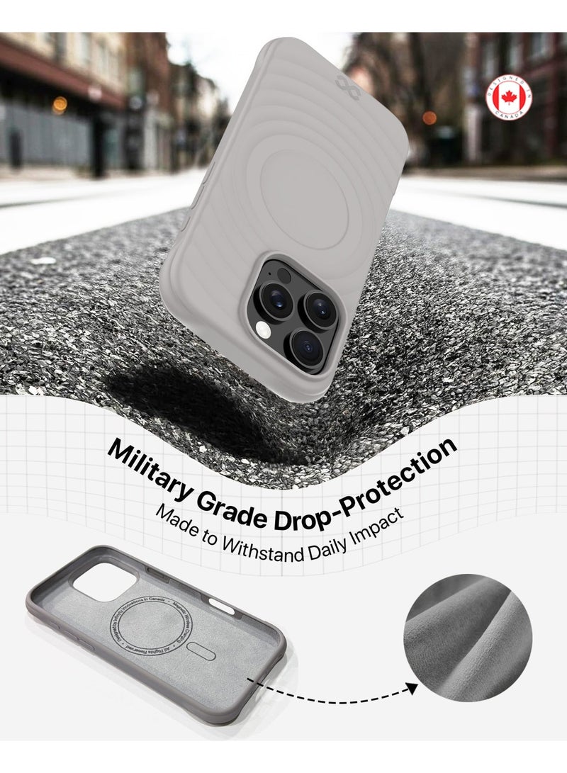 لانهاية جراب سيليكون Infinyty Quiver Ripple لهاتف iPhone 16 Pro (تيتانيوم طبيعي)، متوافق مع MagSafe، مُختبر بمعيار الحماية العسكرية، مبطّن من الداخل ببطانة فائقة النعومة، مقاوم للصدمات والخدوش، بتصميم نحيف مزوّد بقبضة Ripple المميزة - Image 2