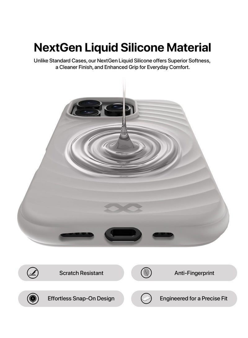 لانهاية جراب سيليكون Infinyty Quiver Ripple لهاتف iPhone 16 Pro (تيتانيوم طبيعي)، متوافق مع MagSafe، مُختبر بمعيار الحماية العسكرية، مبطّن من الداخل ببطانة فائقة النعومة، مقاوم للصدمات والخدوش، بتصميم نحيف مزوّد بقبضة Ripple المميزة - Image 3