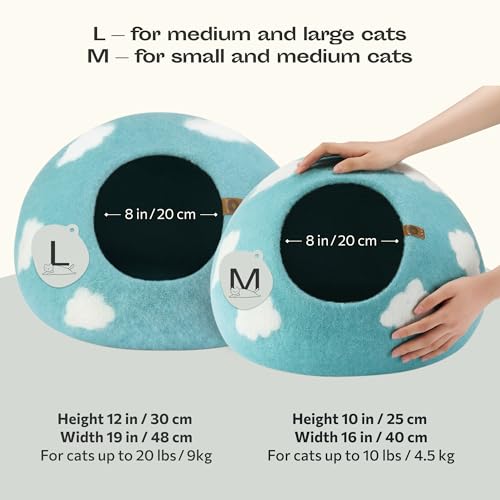 MEOWFIA Cat Cave – Premium Felt Cat Bed for Indoor Cats, Handmade Merino Wool (Cloud Nap Blue, Medium) - Image 2