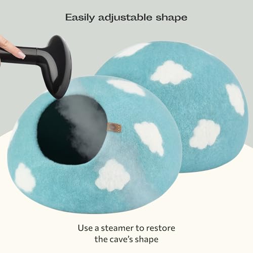 MEOWFIA Cat Cave – Premium Felt Cat Bed for Indoor Cats, Handmade Merino Wool (Cloud Nap Blue, Medium) - Image 5