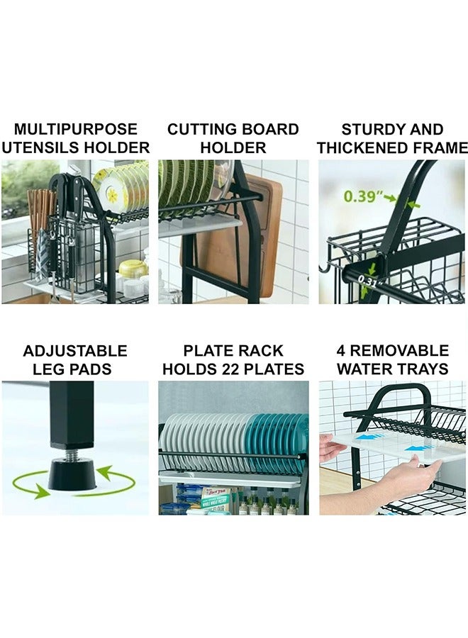 JCB CHIC 3 Tier Dish Drying Rack, Kitchen Organizers and Storage Rack with Drainboard Set, Stainless Steel Large Capacity Dish Drainer Rack for Home Kitchen - Image 5