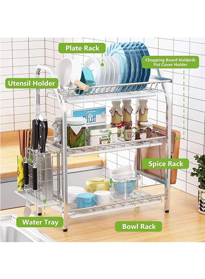 JCB CHIC 3 Tier Dish Drying Rack, Kitchen Organizers and Storage Rack with Drainboard Set, Stainless Steel Large Capacity Dish Drainer Rack for Home Kitchen - Image 4