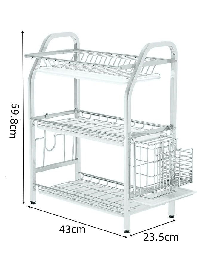 JCB CHIC 3 Tier Dish Drying Rack, Kitchen Organizers and Storage Rack with Drainboard Set, Stainless Steel Large Capacity Dish Drainer Rack for Home Kitchen - Image 3
