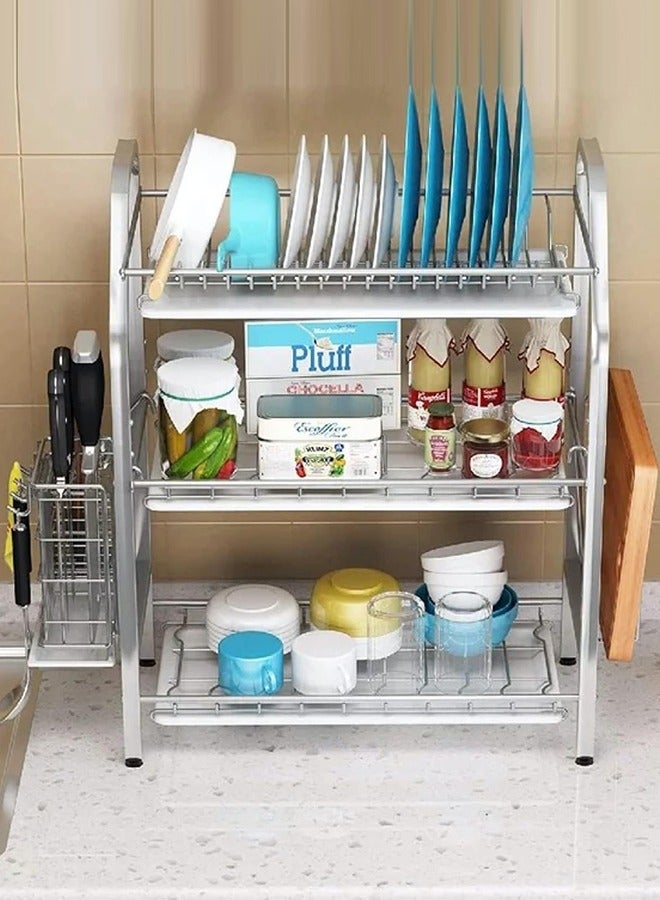JCB CHIC 3 Tier Dish Drying Rack, Kitchen Organizers and Storage Rack with Drainboard Set, Stainless Steel Large Capacity Dish Drainer Rack for Home Kitchen - Image 2