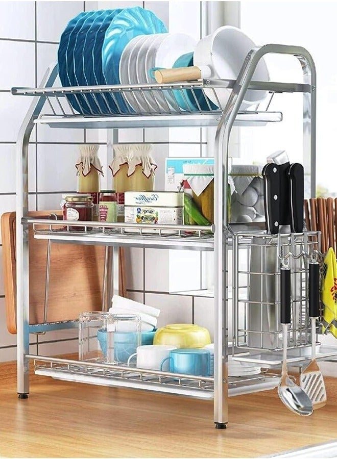 JCB CHIC 3 Tier Dish Drying Rack, Kitchen Organizers and Storage Rack with Drainboard Set, Stainless Steel Large Capacity Dish Drainer Rack for Home Kitchen - Image 1