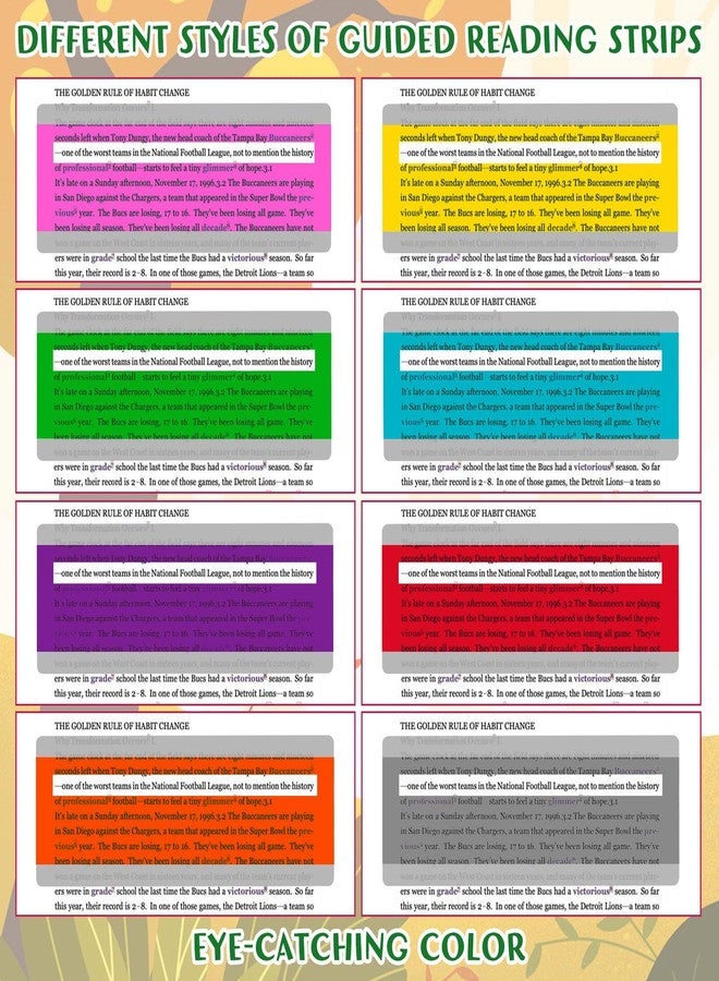 Heetobcos 16 Pieces Guided Reading Strips Colored Highlight Strips Overlays Reading Bookmark Reading Line Trackers for Kids Dyslexia Reading Strips Student Reading Tools (Mixed Colors) - Image 2