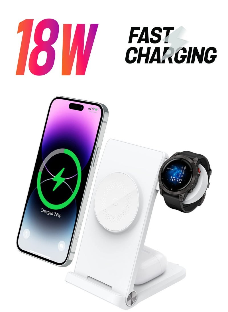 SYOSI SYOSI Foldable Wireless Charger Stand, Portable Wireless Charging Station for iPhone 14 13 12 Series, for AirPods 2/3/Pro, for Garmin Watch Instinct Fenix 7/7S/7X/6/6S, Forerunner 255 955 935 945 745 - Image 1