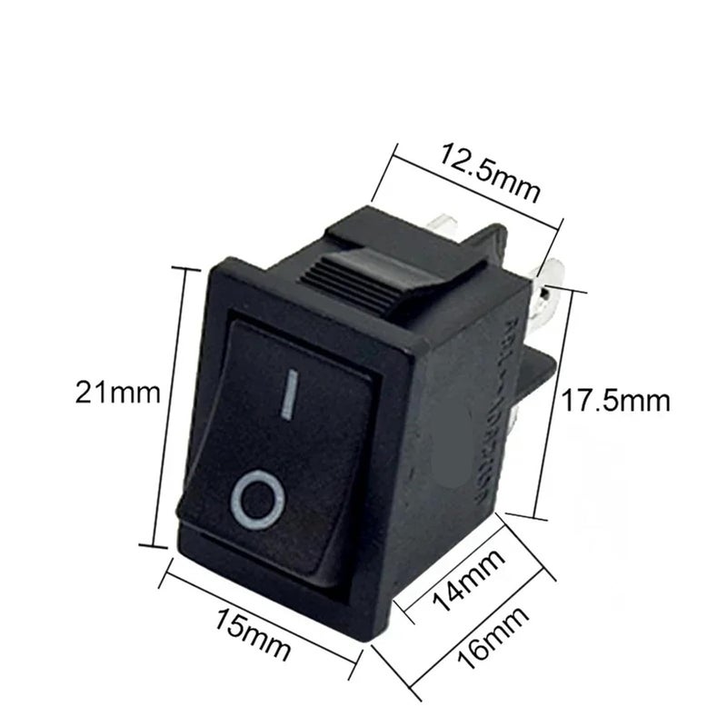مفتاح روكر أسود 6 أمبير 250 فولت تيار متردد KCD1 104 مزدوج القطب مزدوج المسار تشغيل/إيقاف 4 دبوس 12 فولت 220 فولت قفل ذاتي 15x21 ملم - Image 4