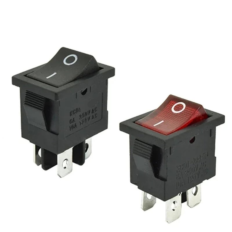 مفتاح روكر أسود 6 أمبير 250 فولت تيار متردد KCD1 104 مزدوج القطب مزدوج المسار تشغيل/إيقاف 4 دبوس 12 فولت 220 فولت قفل ذاتي 15x21 ملم - Image 3