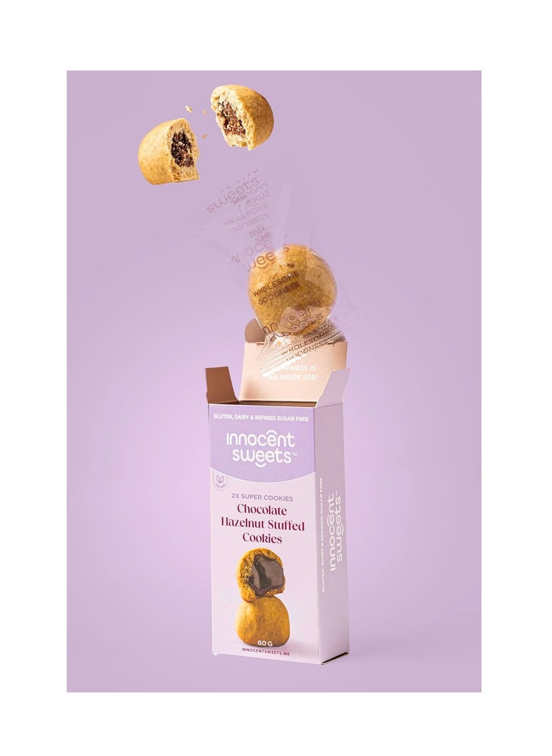 Innocent Sweets Innocent Sweets Chocolate Hazelnut Stuffed Cookies, Gluten, Dairy and Refined Sugar Free, 100% Vegan, 60g, 2 Pieces in 1 Packet, Box of 12 Packets  - Image 3