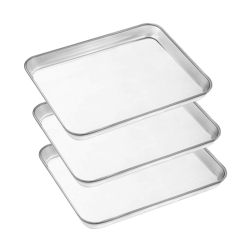 Baking Pans Sheet 3 Piece Large Cookie Sheets Stainless Steel Baking Pan for Toaster Oven Umite Chef Non Toxic Tray Pan Mirror Finish Easy Clean Dishwasher Safe 10 x 8 x 1 inch