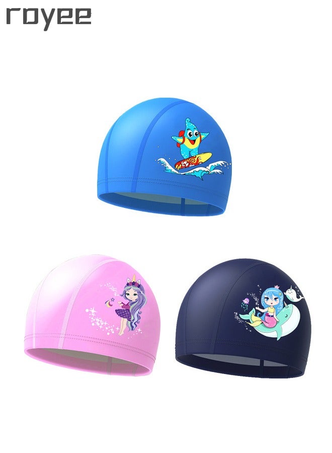 Royee PU Swimming Cap for Kids Bathing Cap for Children Boys Girls - Children Swim Cap for Boys and Girls Aged 3-8 - Image 1
