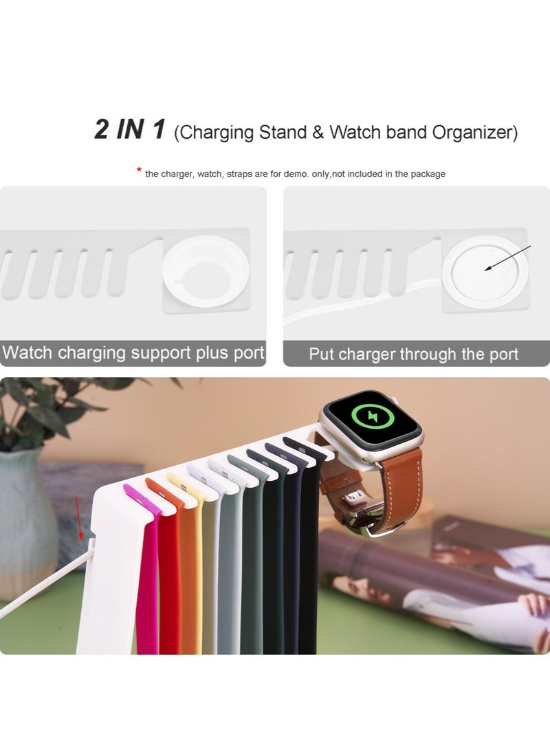 Generic - 2 IN 1 Watch Band Organizer and Charging Dock Stand, Compatible with Apple Watch all series, Stainless Steel iWatch Strap Storage Rack, Silver - Image 1