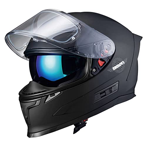 BEON Full Face Motorcycle Helmet, Street Bike Helmet with Clear&Tinted Visors and Multiple Vents, Motocross Casco DOT Approved for Adult Men Women, S-XL (L, Matte Black) - Image 1