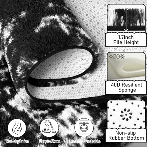 EVOIONOS Area Rug for Bedroom Living Room, Machine Washable 4x6 Fluffy Shag Rug, Soft Plush Non Slip Carpet for Indoor Floor Bedside Nursery Kids Room, Home Decor Aesthetic, Tie-Dyed Black and White - Image 3