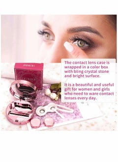 SYOSI Pupil Box, Contact Lens Case, Bling Stars Colored Contact Lens Case Holder, Cute Contact Lens Travel Case With Mirror, Tweezers And Remover Tool, Contact Container Storage Kit,b for Girls (Pink)  - Image 3