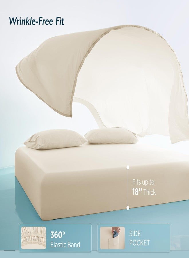 Breescape Cooling Sheet Set Twin Size - BlendTek™ Dry & Cool Technology for Hot Sleepers and Night Sweats, Q-Max>0.46 Tech, Deep Pocket Up to 18", 360° Elastic Band, Ivory - Image 5