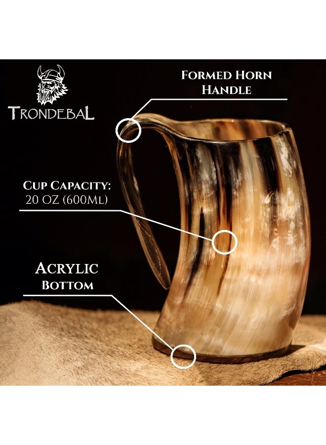 Trondebal Viking Drinking Horn Mug, 15-20 Oz Natural Ox Horn Cup & Cofee Stein | Cool Unique Gift for Men and Women, Home Decor Accessories | Shot Glasses for Beer, Ale, Whiskey, Mead - Image 3