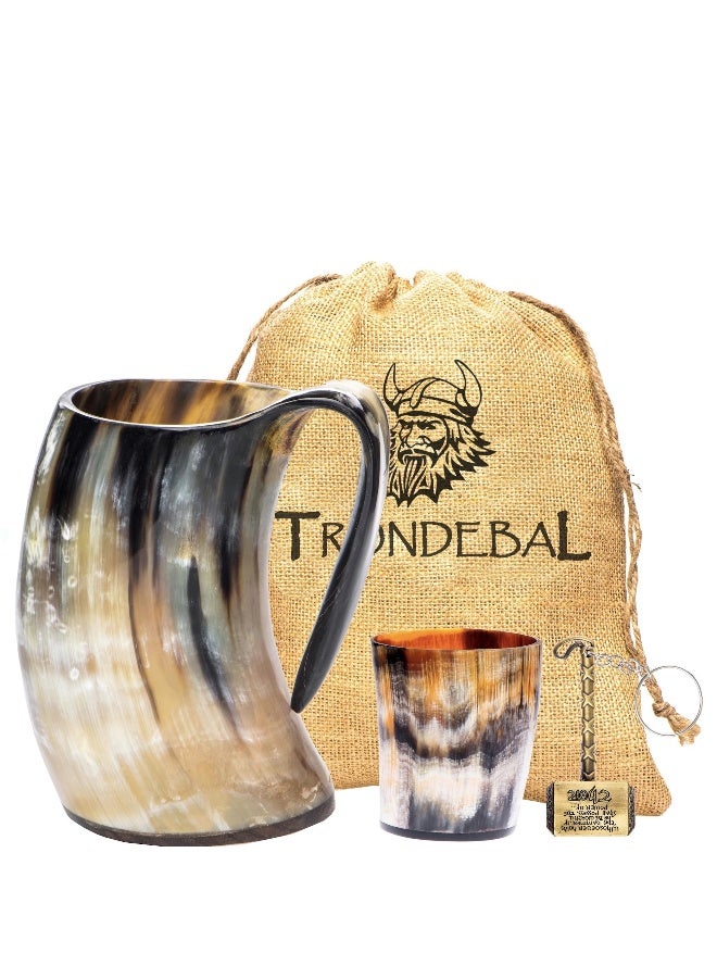 Trondebal Viking Drinking Horn Mug, 15-20 Oz Natural Ox Horn Cup & Cofee Stein | Cool Unique Gift for Men and Women, Home Decor Accessories | Shot Glasses for Beer, Ale, Whiskey, Mead - Image 1