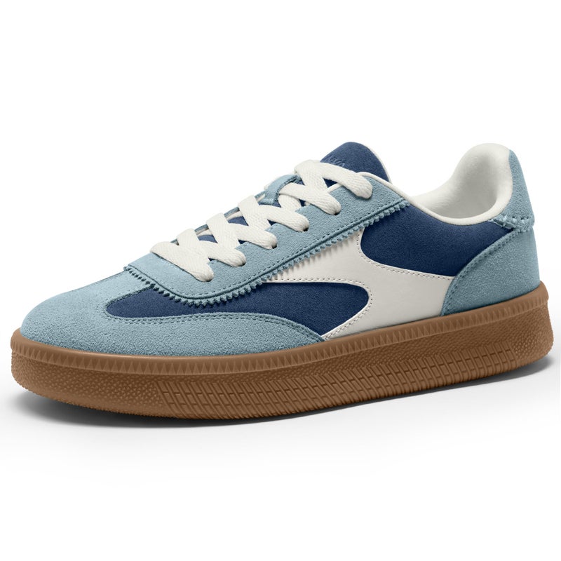 Vilanva Women's Fashion Sneakers Casual Tennis Shoes with Genuine Suede Classic Retro Gum Sole Walking Trendy Footwear Blue Multi - Image 1