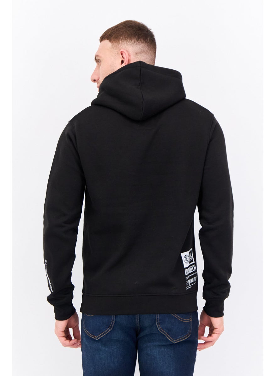 CROSSHATCH Men Hooded Brand Logo Long Sleeves Sweatshirt, Black  - Image 3