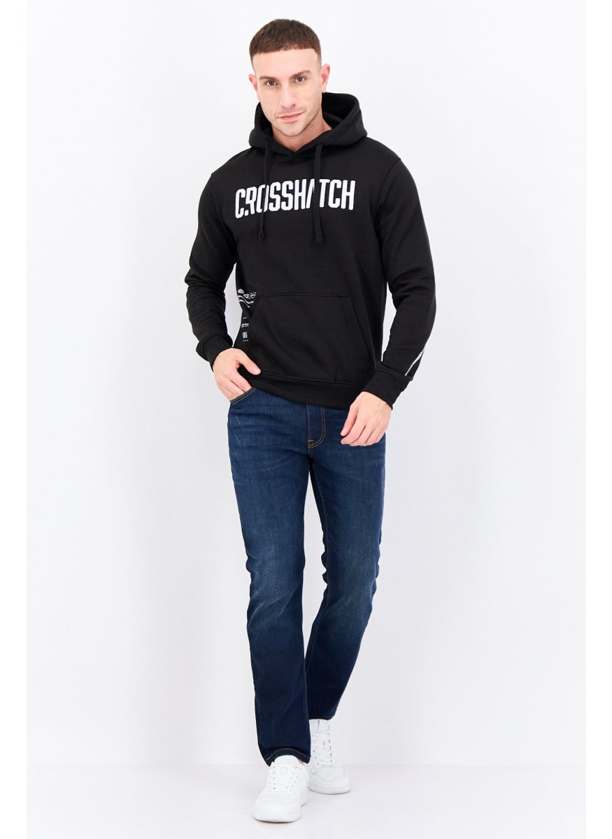CROSSHATCH Men Hooded Brand Logo Long Sleeves Sweatshirt, Black  - Image 4