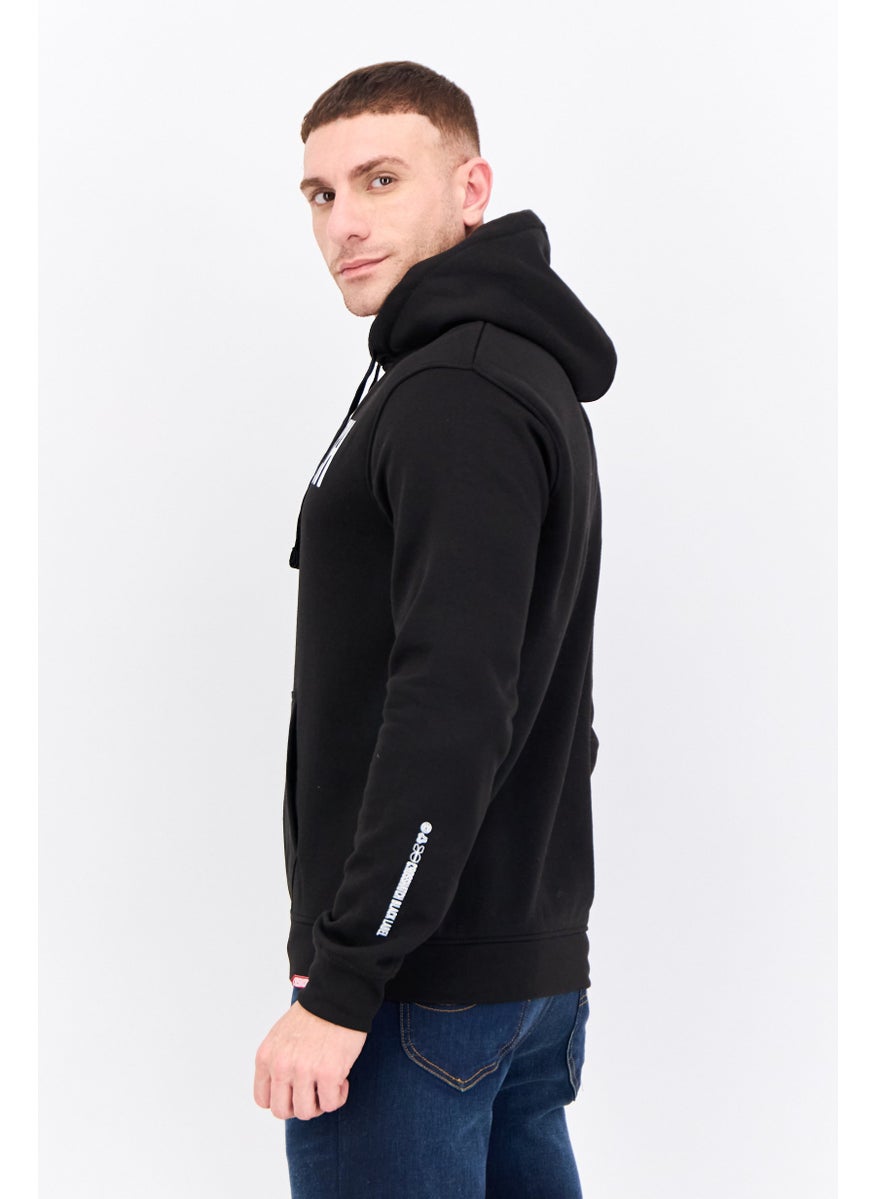 CROSSHATCH Men Hooded Brand Logo Long Sleeves Sweatshirt, Black  - Image 2