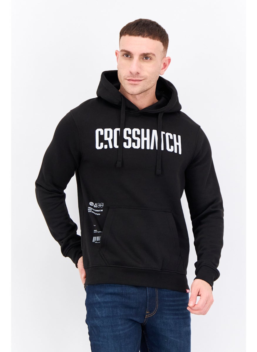 CROSSHATCH Men Hooded Brand Logo Long Sleeves Sweatshirt, Black  - Image 1