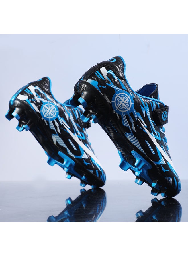 Children's Football Shoes Boys Shattered Spikes - 157 Black and Blue Long Nails, Autumn Middle School Students Teenagers Competition Training Sneakers