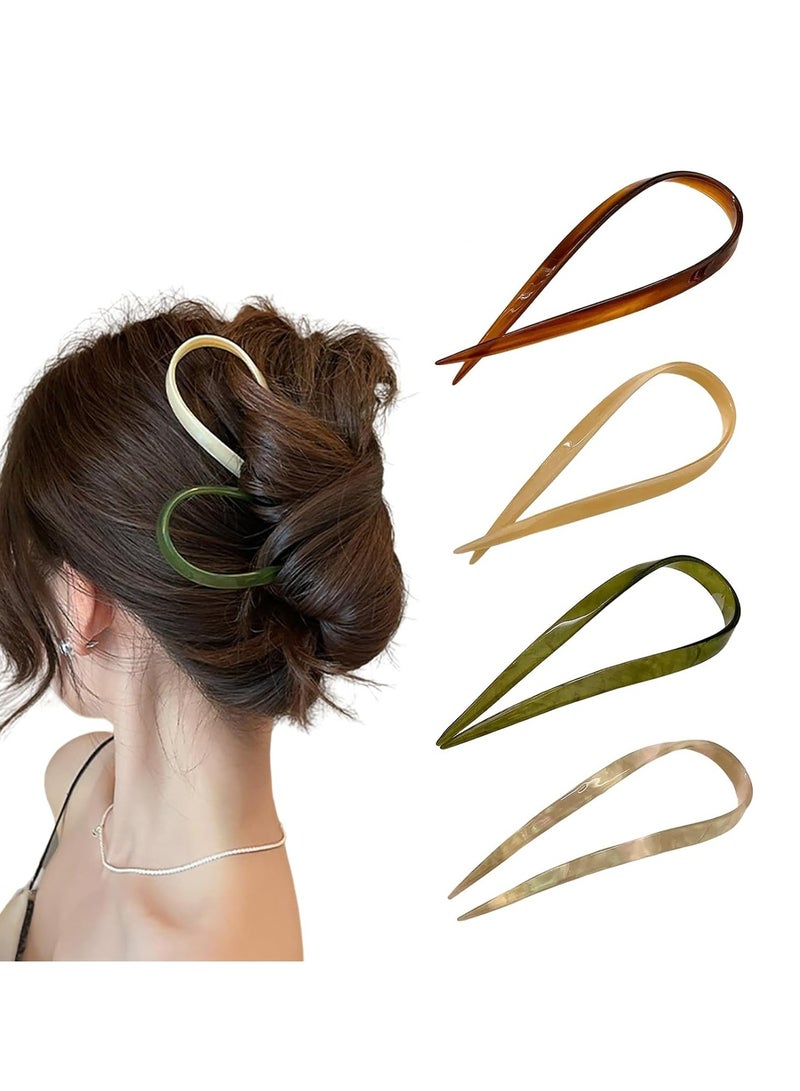 Loquat 4 Pcs U Shaped Hair Pins French Pins Hair Bun Clip, Hair Sticks for Buns Long Hair - Image 1