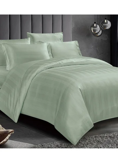 Donetella 7 Piece King Size Italian Jacquard Luxurious Hotel Style Comforter Verigated Stripes with Removable Filler Sage Color