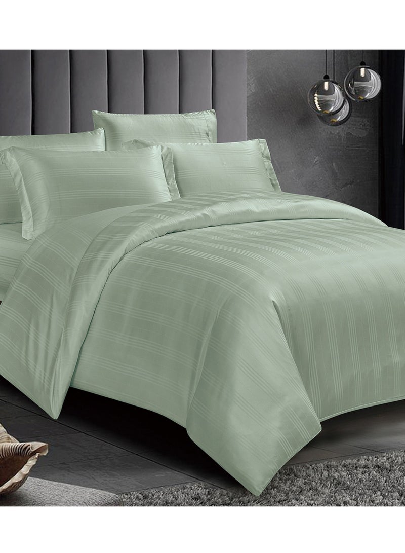 Donetella 7 Piece King Size Italian Jacquard Luxurious Hotel Style Comforter Verigated Stripes with Removable Filler Sage Color  - Image 1