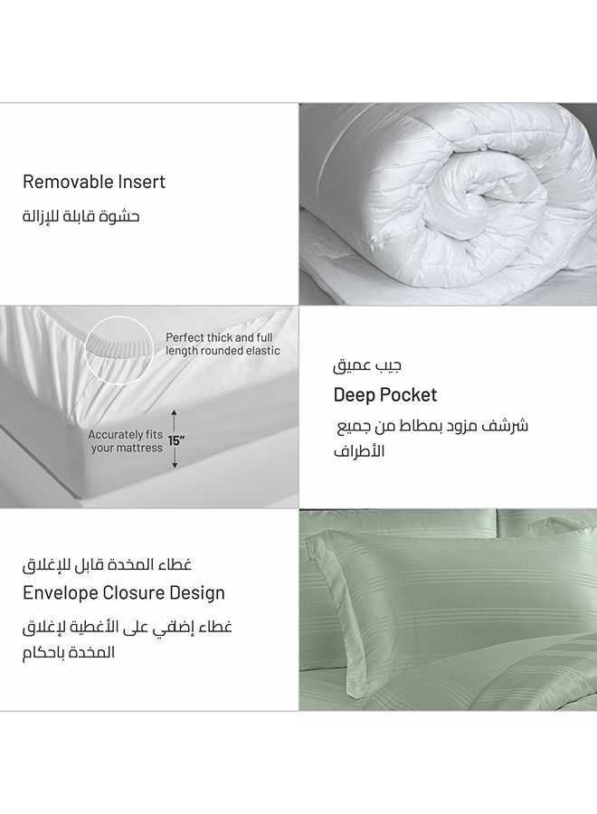 Donetella 7 Piece King Size Italian Jacquard Luxurious Hotel Style Comforter Verigated Stripes with Removable Filler Sage Color  - Image 5